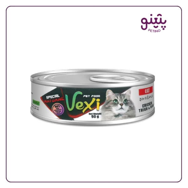 خرید و قیمت کنسرو گربه وکسی با طعم ران مرغ و برنج 90 گرمی